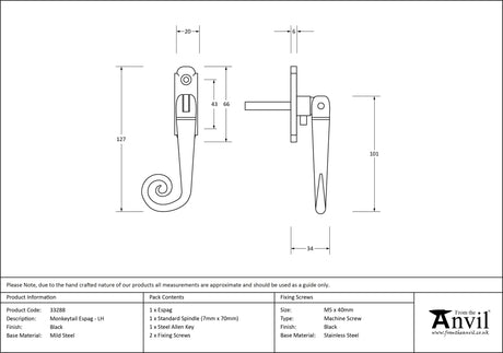 From The Anvil - Black Monkeytail Espag - LH | Sku. 33288 | Trade Door Handles.