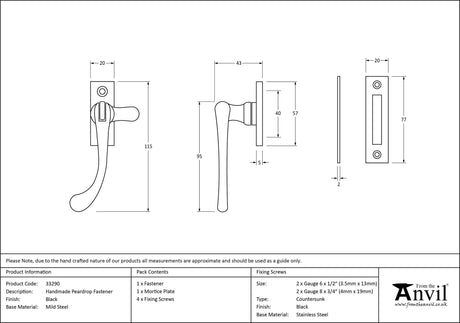 From The Anvil - Black Handmade Peardrop Fastener | Sku. 33290 | Trade Door Handles.