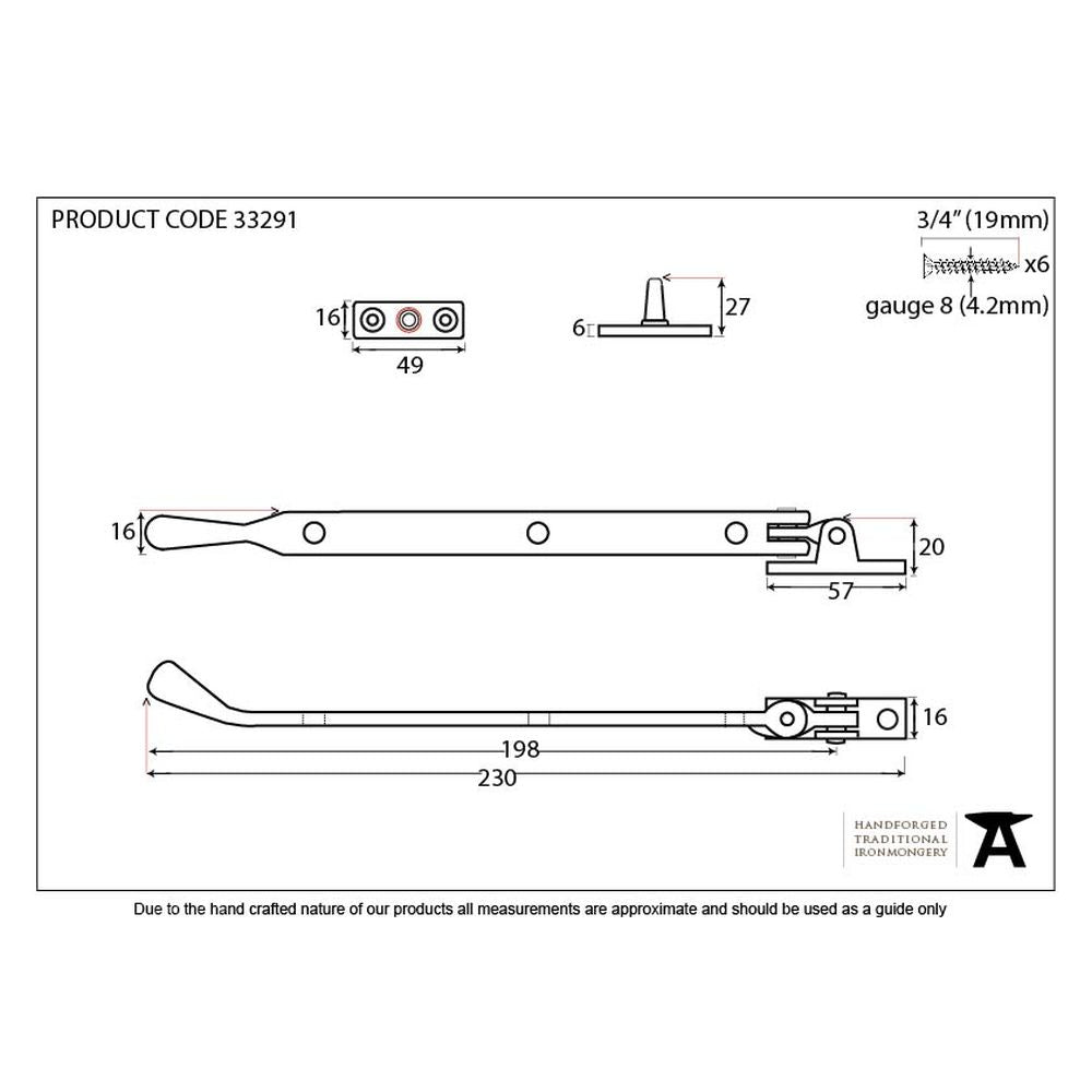 From The Anvil - Black 8" Handmade Peardrop Stay | Sku. 33291 | Trade Door Handles.