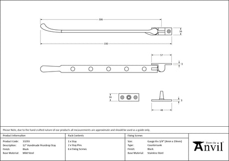 From The Anvil - Black 12" Handmade Peardrop Stay | Sku. 33293 | Trade Door Handles.