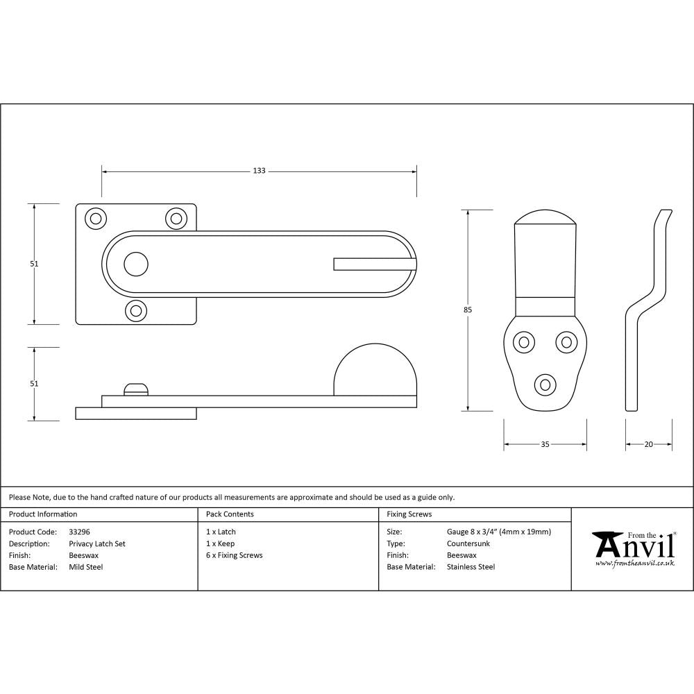 From The Anvil - Beeswax Privacy Latch Set | Sku. 33296 | Trade Door Handles.