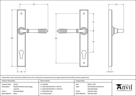 From The Anvil - Polished Nickel Reeded Slimline Lever Espag. Lock Set | Sku. 33316 | Trade Door Handles.