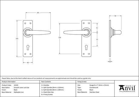 From The Anvil - Black Smooth Lever Lock Set | Sku. 33320 | Trade Door Handles.