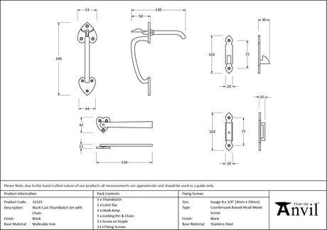 From The Anvil - Black Cast Thumblatch Set with Chain | Sku. 33321 | Trade Door Handles.