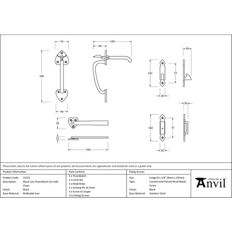 From The Anvil - Black Cast Thumblatch Set with Chain | Sku. 33321 | Trade Door Handles.