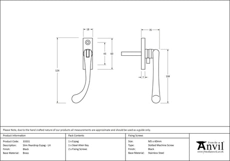 From The Anvil - Black Slim Peardrop Espag - LH | Sku. 33331 | Trade Door Handles.