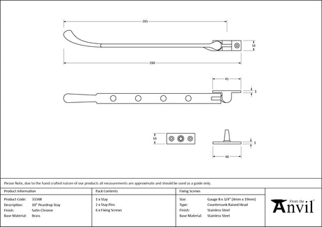 From The Anvil - Satin Chrome 10" Peardrop Stay | Sku. 33348 | Trade Door Handles.