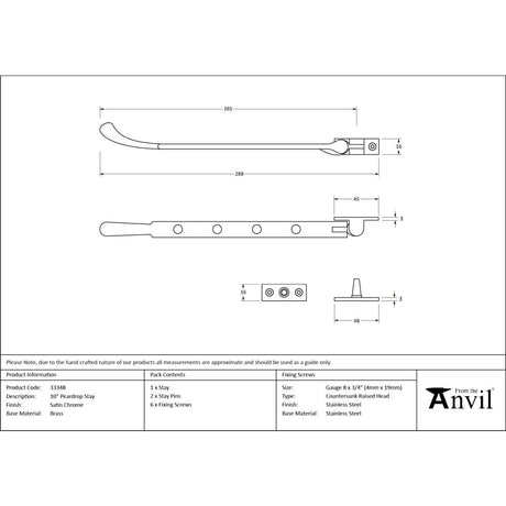 From The Anvil - Satin Chrome 10" Peardrop Stay | Sku. 33348 | Trade Door Handles.
