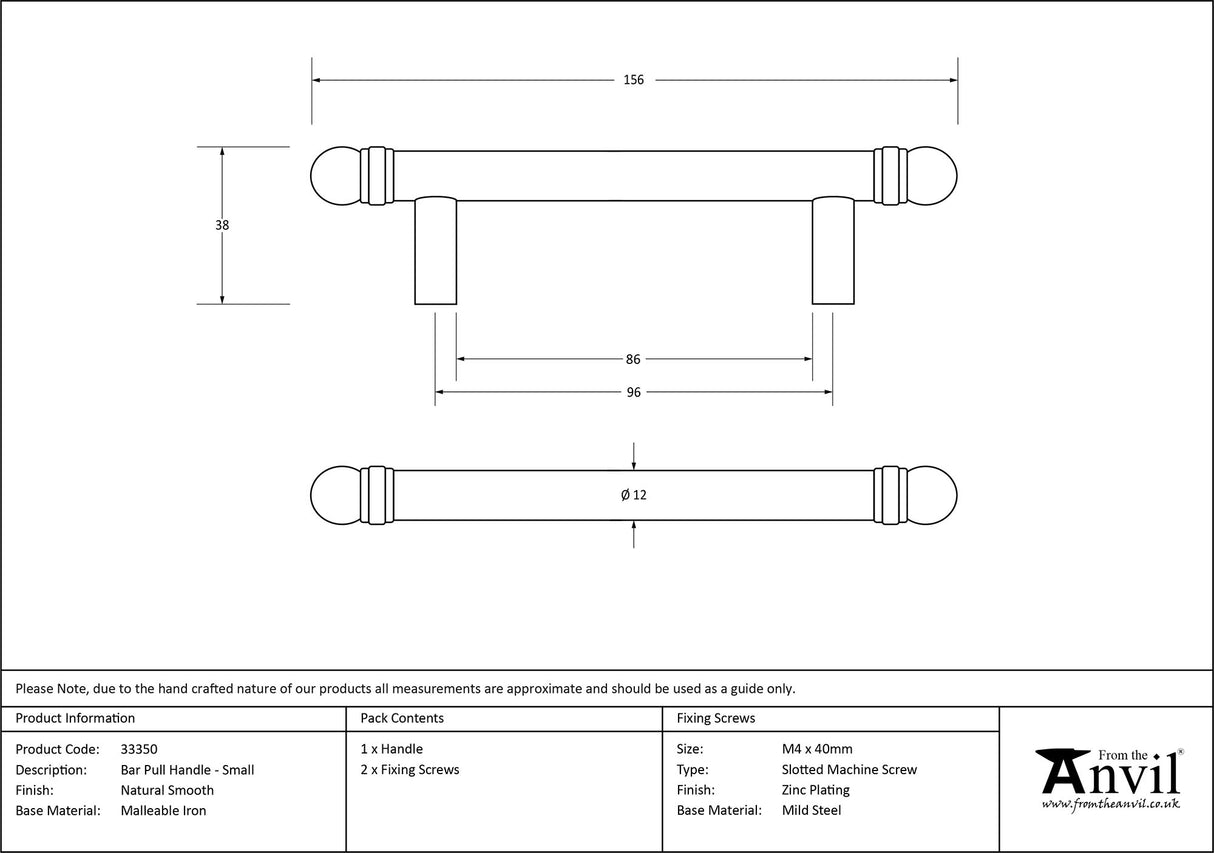 From The Anvil - Natural Smooth 156mm Bar Pull Handle | Sku. 33350 | Trade Door Handles.