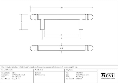 From The Anvil - Natural Smooth 156mm Bar Pull Handle | Sku. 33350 | Trade Door Handles.