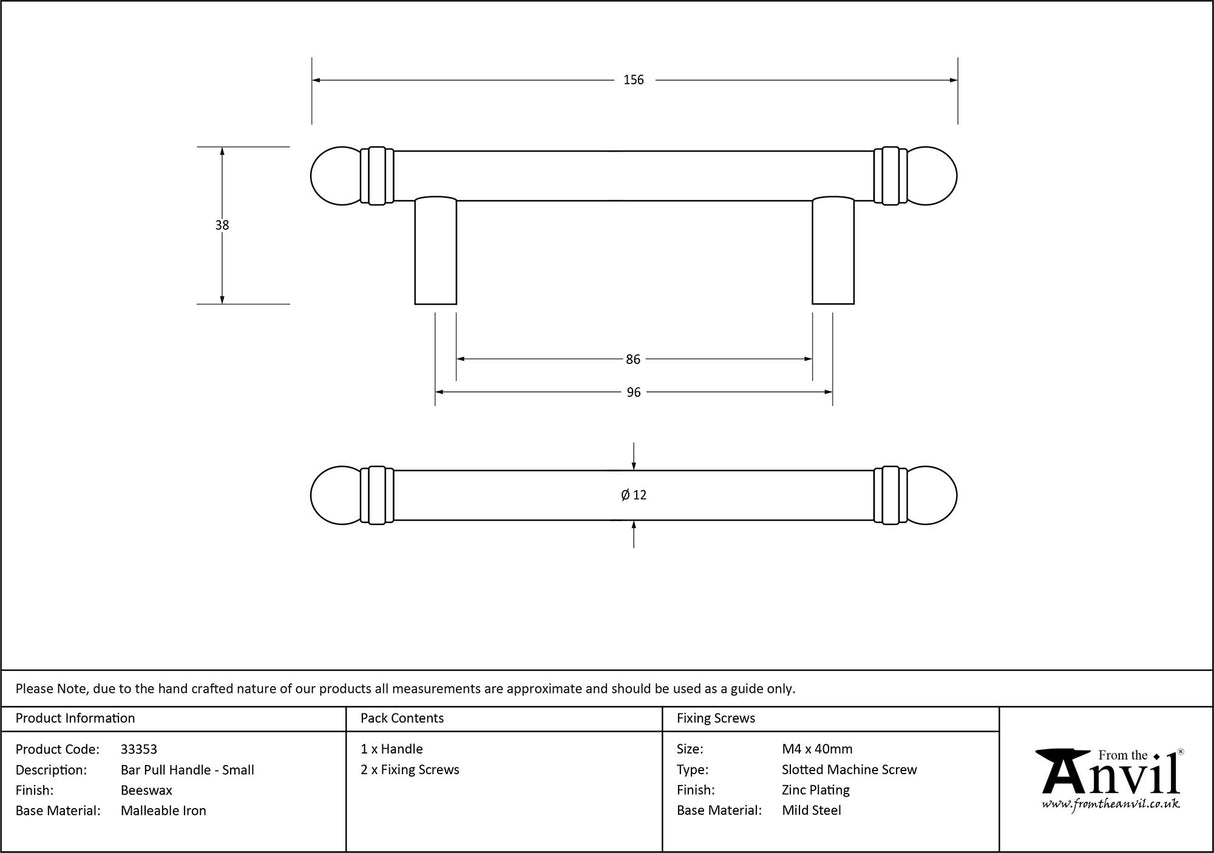 From The Anvil - Beeswax 156mm Bar Pull Handle | Sku. 33353 | Trade Door Handles.