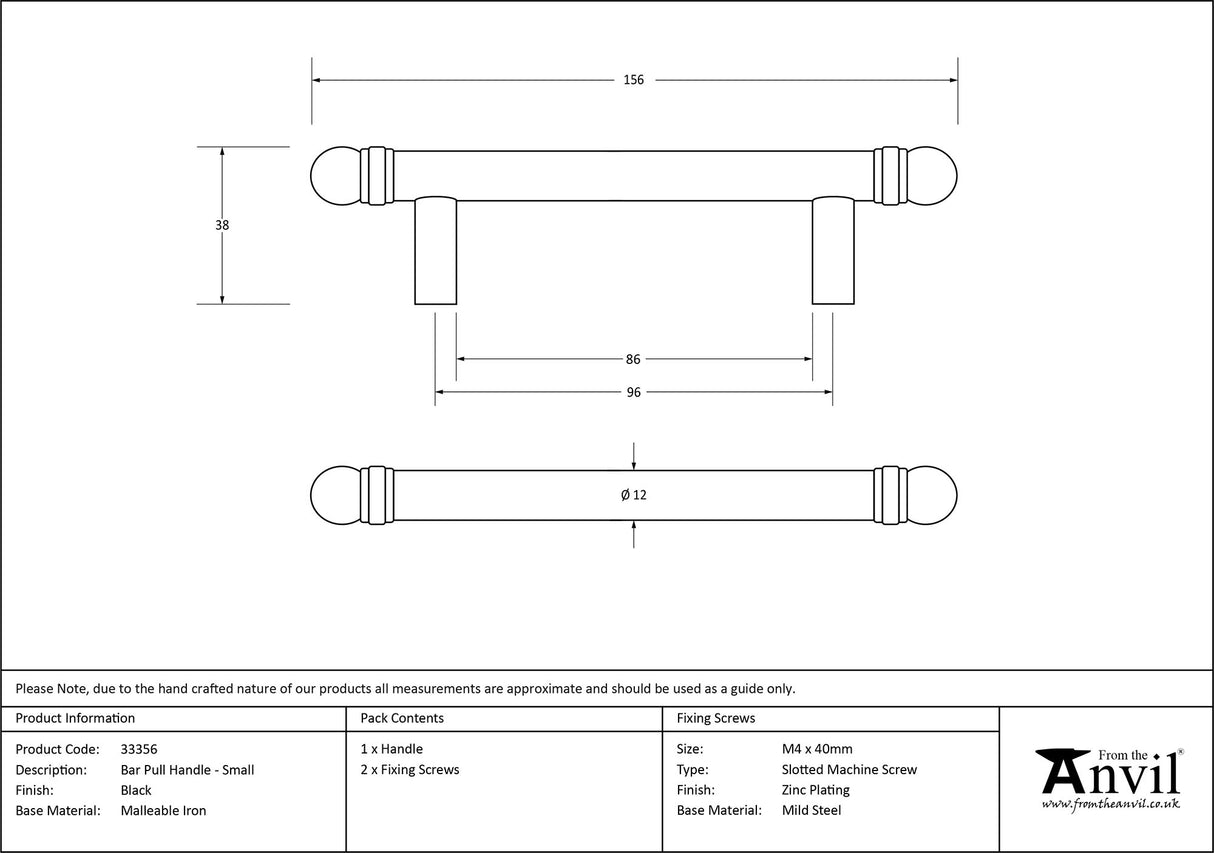 From The Anvil - Black 156mm Bar Pull Handle | Sku. 33356 | Trade Door Handles.