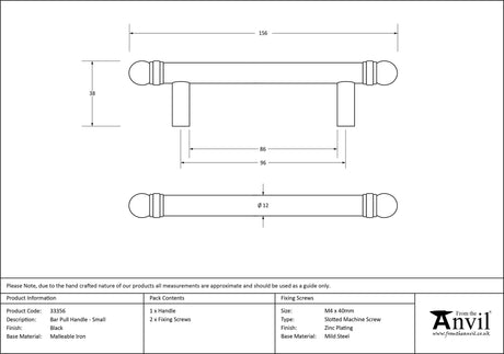 From The Anvil - Black 156mm Bar Pull Handle | Sku. 33356 | Trade Door Handles.