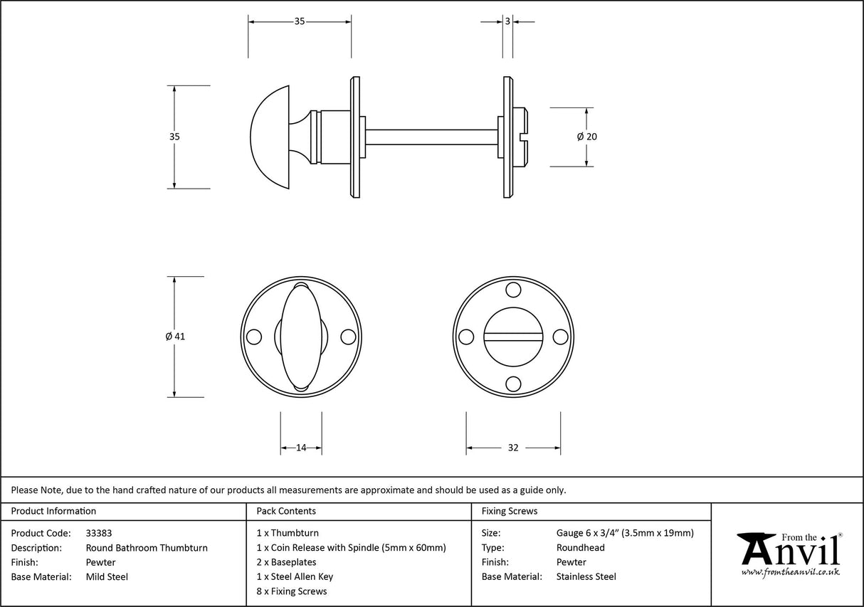 From The Anvil - Pewter Round Bathroom Thumbturn | Sku. 33383 | Trade Door Handles.