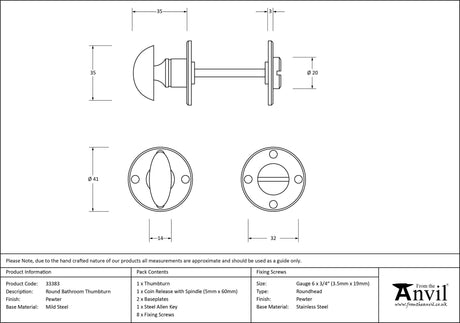 From The Anvil - Pewter Round Bathroom Thumbturn | Sku. 33383 | Trade Door Handles.