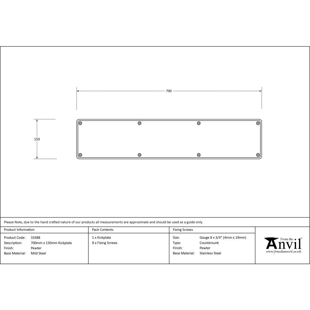 From The Anvil - Pewter 700mm x 150mm Kick Plate | Sku. 33388 | Trade Door Handles.