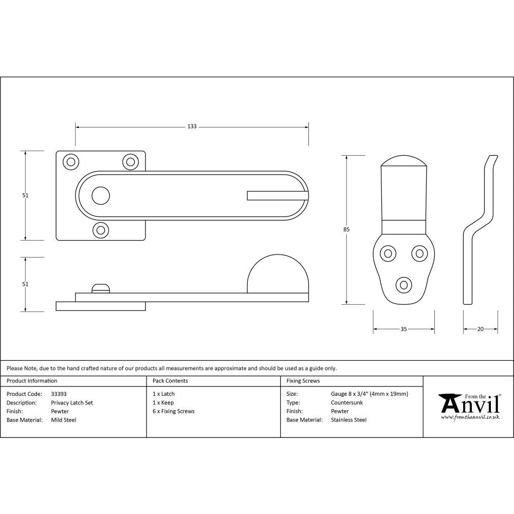 From The Anvil - Pewter Privacy Latch Set | Sku. 33393 | Trade Door Handles.