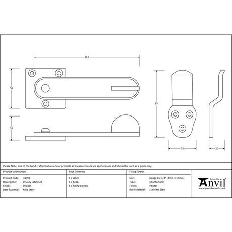 From The Anvil - Pewter Privacy Latch Set | Sku. 33393 | Trade Door Handles.