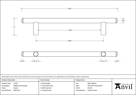 From The Anvil - Pewter 1800mm Pull Handle | Sku. 33395 | Trade Door Handles.