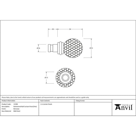 From The Anvil - Beeswax Hammered Ball Curtain Finial (pair) | Sku. 33398 | Trade Door Handles.