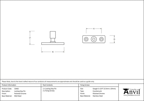From The Anvil - Polished Chrome Locking Stay Pin | Sku. 33465 | Trade Door Handles.