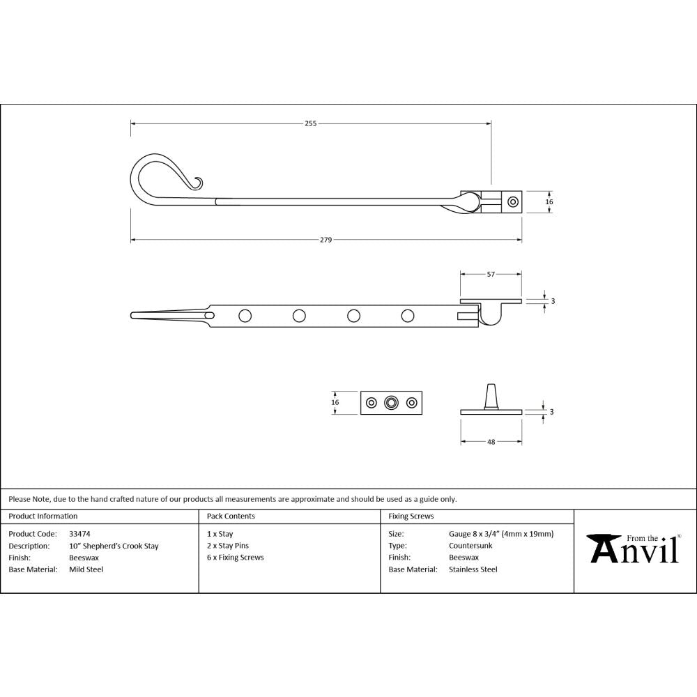From The Anvil - Beeswax 10" Shepherd's Crook Stay | Sku. 33474 | Trade Door Handles.