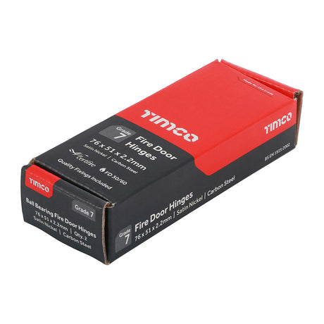 This is an image of Timco - Grade 7 Fire Door Hinges - Satin Nickel 76 x 50 x 2.0 (1 Pairs Box) 334789