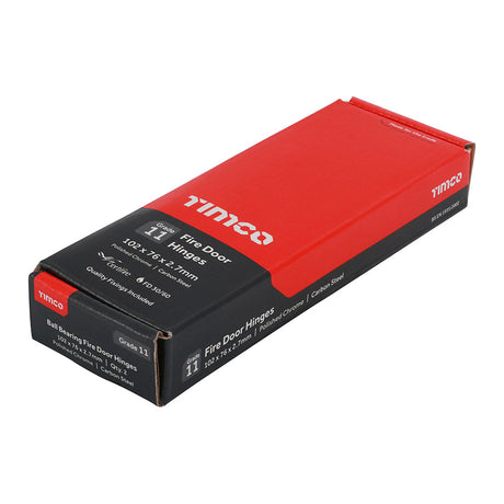 This is an image of Timco - Grade 11 Fire Door Hinges - Polished Chrome 101 x 76 x 2.6 (1 Pairs Box) 334988