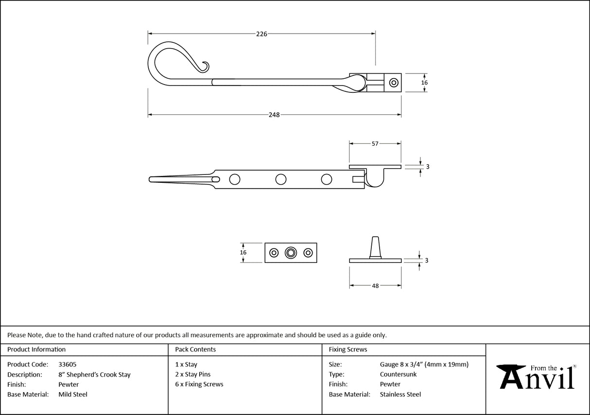 From The Anvil - Pewter 8" Shepherd's Crook Stay | Sku. 33605 | Trade Door Handles.