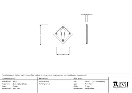 From The Anvil - Pewter Diamond Escutcheon | Sku. 33613 | Trade Door Handles.