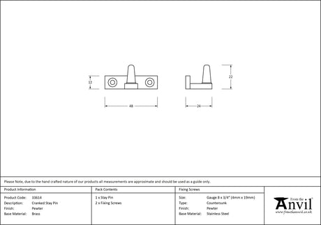 From The Anvil - Pewter Cranked Stay Pin | Sku. 33614 | Trade Door Handles.