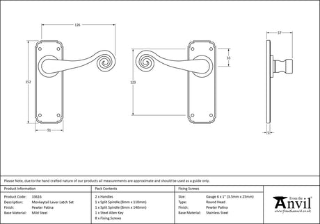 From The Anvil - Pewter Monkeytail Lever Latch Set | Sku. 33616 | Trade Door Handles.