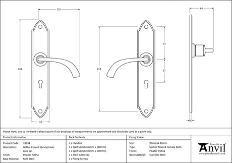 From The Anvil - Pewter Gothic Curved Sprung Lever Lock Set | Sku. 33634 | Trade Door Handles.
