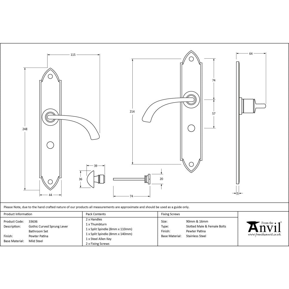 From The Anvil - Pewter Gothic Curved Sprung Lever Bathroom Set | Sku. 33636 | Trade Door Handles.
