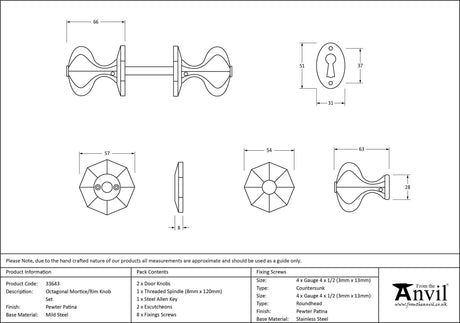 From The Anvil - Pewter Octagonal Mortice/Rim Knob Set | Sku. 33643 | Trade Door Handles.