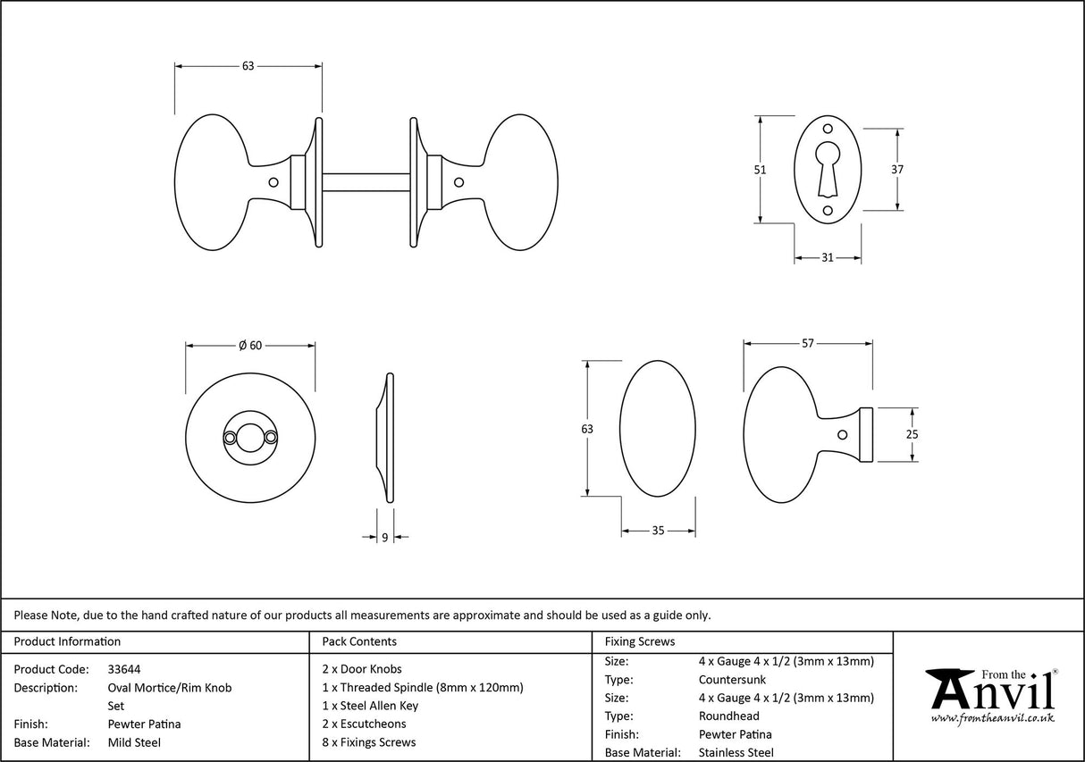 From The Anvil - Pewter Oval Mortice/Rim Knob Set | Sku. 33644 | Trade Door Handles.