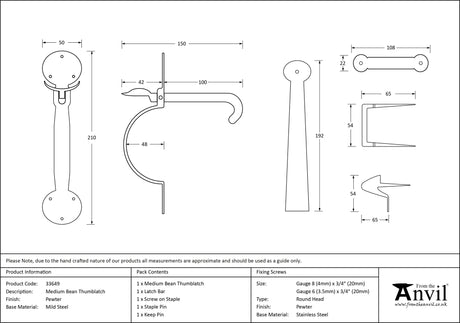From The Anvil - Pewter Medium Bean Thumblatch | Sku. 33649 | Trade Door Handles.