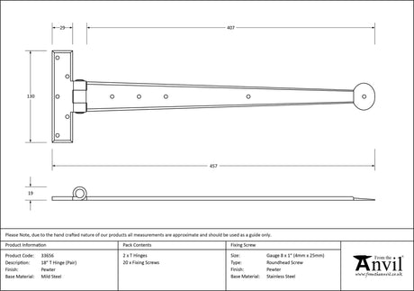 From The Anvil - Pewter 18" Penny End T Hinge (pair) | Sku. 33656 | Trade Door Handles.