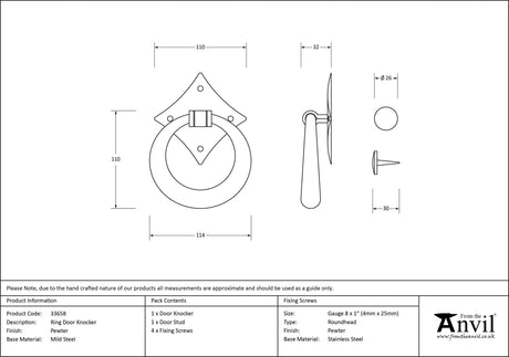 From The Anvil - Pewter Ring Door Knocker | Sku. 33658 | Trade Door Handles.