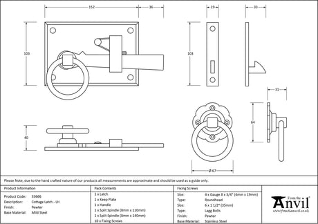 From The Anvil - Pewter Cottage Latch - LH | Sku. 33666 | Trade Door Handles.
