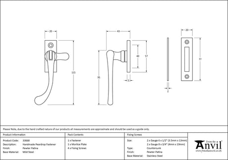 From The Anvil - Pewter Handmade Peardrop Fastener | Sku. 33668 | Trade Door Handles.