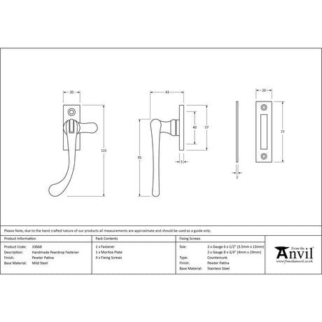 From The Anvil - Pewter Handmade Peardrop Fastener | Sku. 33668 | Trade Door Handles.