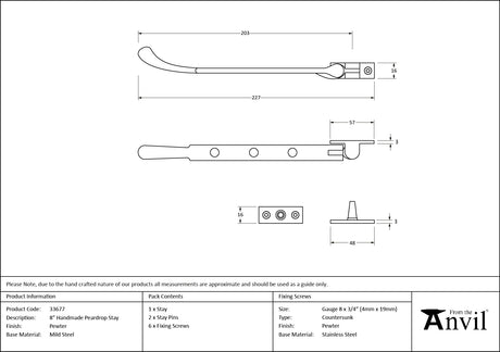 From The Anvil - Pewter 8" Peardrop Stay | Sku. 33677 | Trade Door Handles.