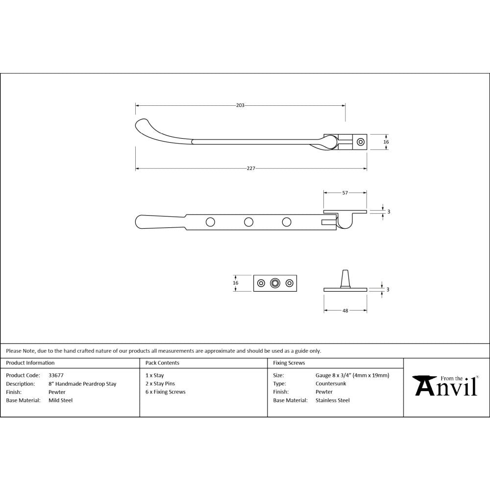 From The Anvil - Pewter 8" Peardrop Stay | Sku. 33677 | Trade Door Handles.