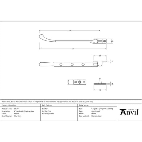 From The Anvil - Pewter 8" Peardrop Stay | Sku. 33677 | Trade Door Handles.