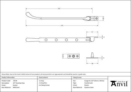From The Anvil - Pewter 10" Peardrop Stay | Sku. 33678 | Trade Door Handles.