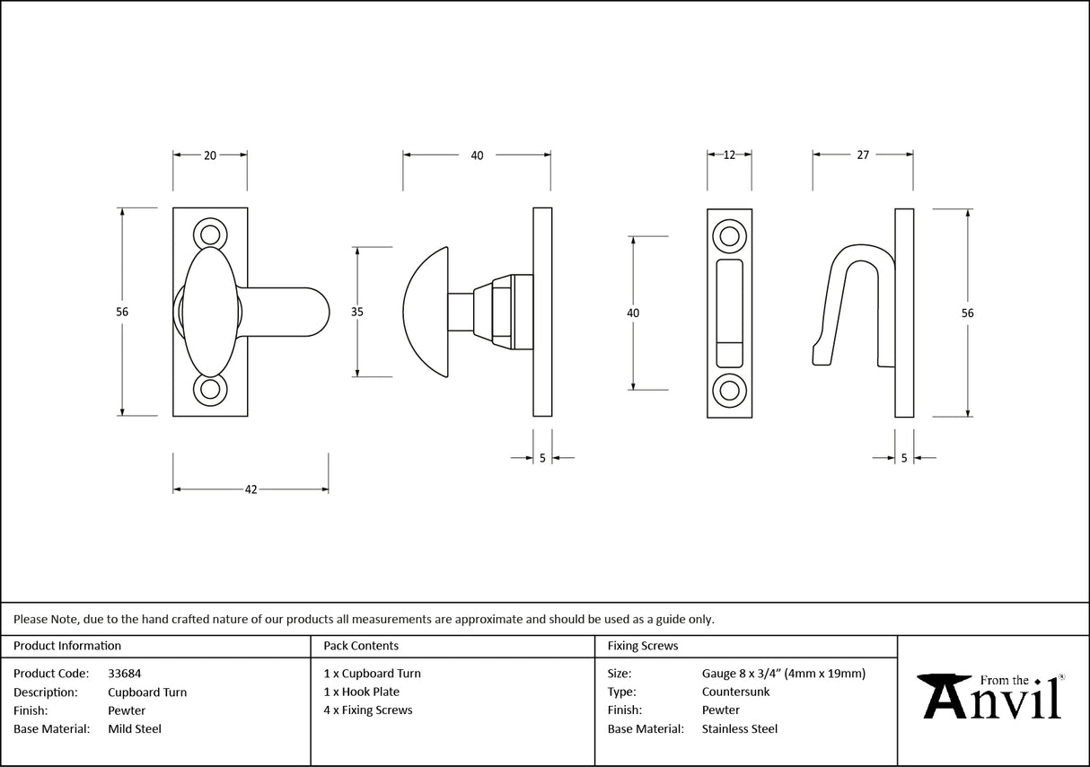 From The Anvil - Pewter Cupboard Turn | Sku. 33684 | Trade Door Handles.