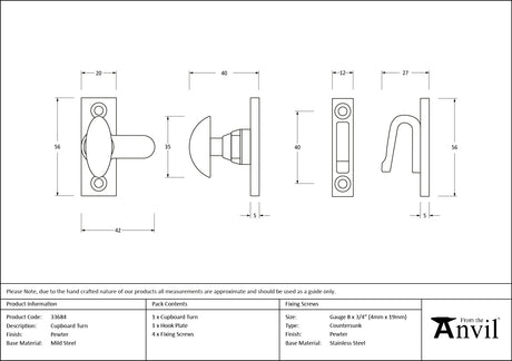 From The Anvil - Pewter Cupboard Turn | Sku. 33684 | Trade Door Handles.