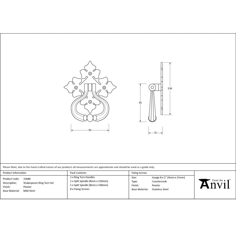 From The Anvil - Pewter Shakespeare Ring Turn Set | Sku. 33686 | Trade Door Handles.