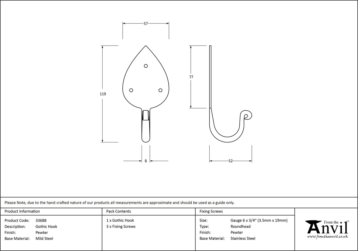 From The Anvil - Pewter Gothic Coat Hook | Sku. 33688 | Trade Door Handles.